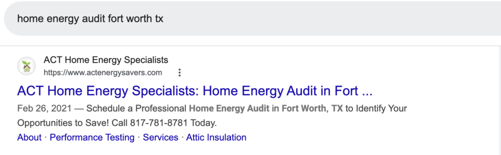 ACT Energy Audit Organic Ranking on Google