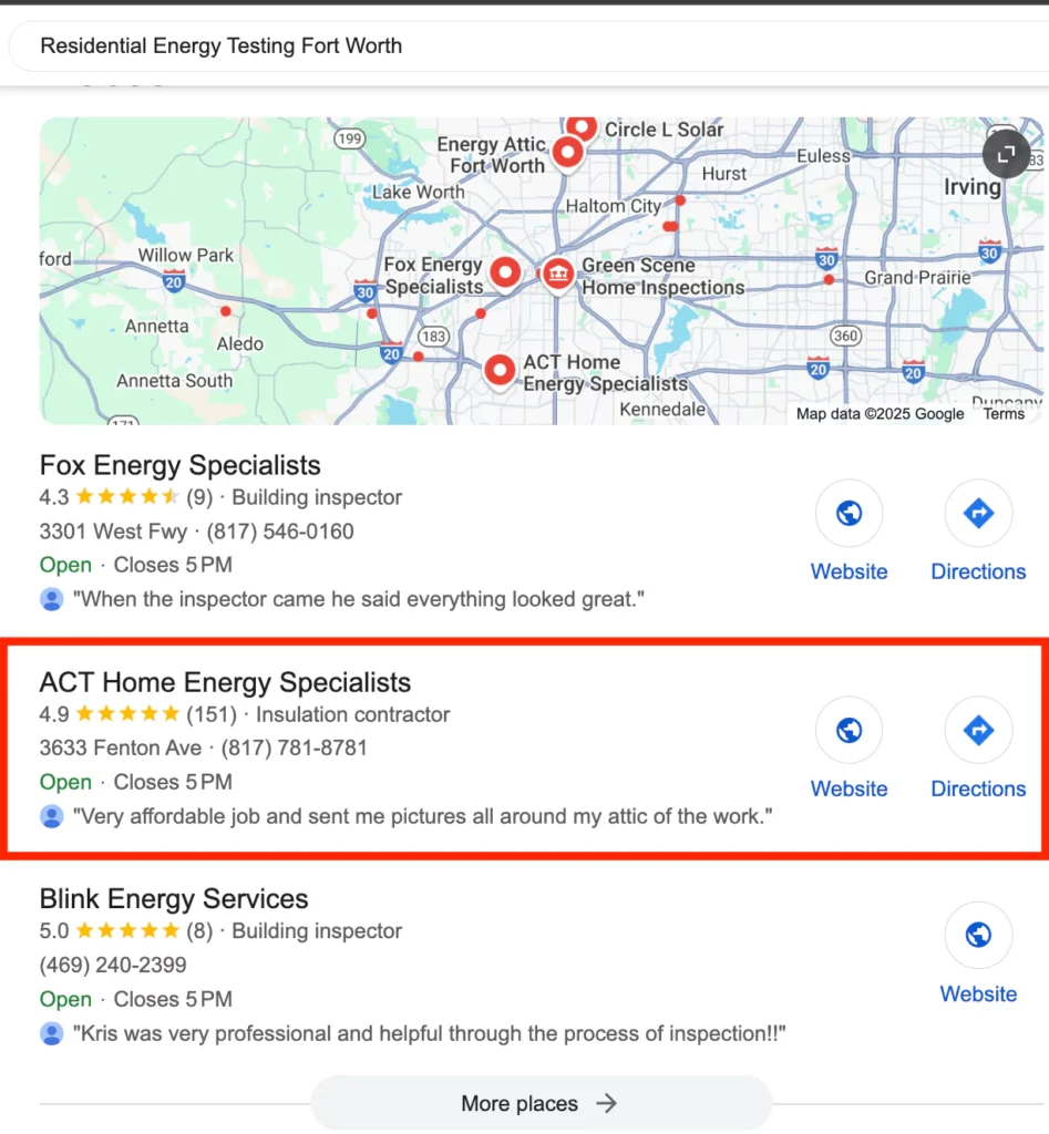 ACT Google Map 3-Pack Ranking