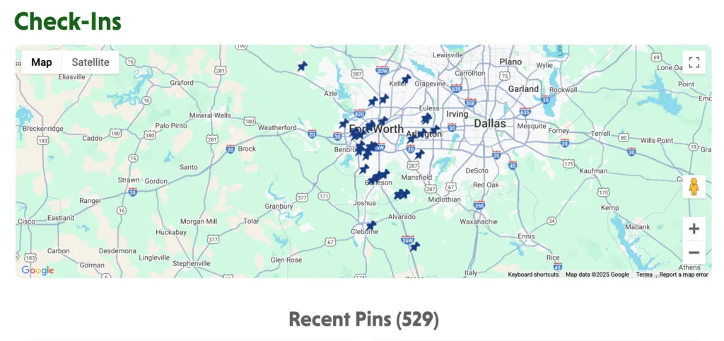 ACT Check-ins (AKA Pins) on Website